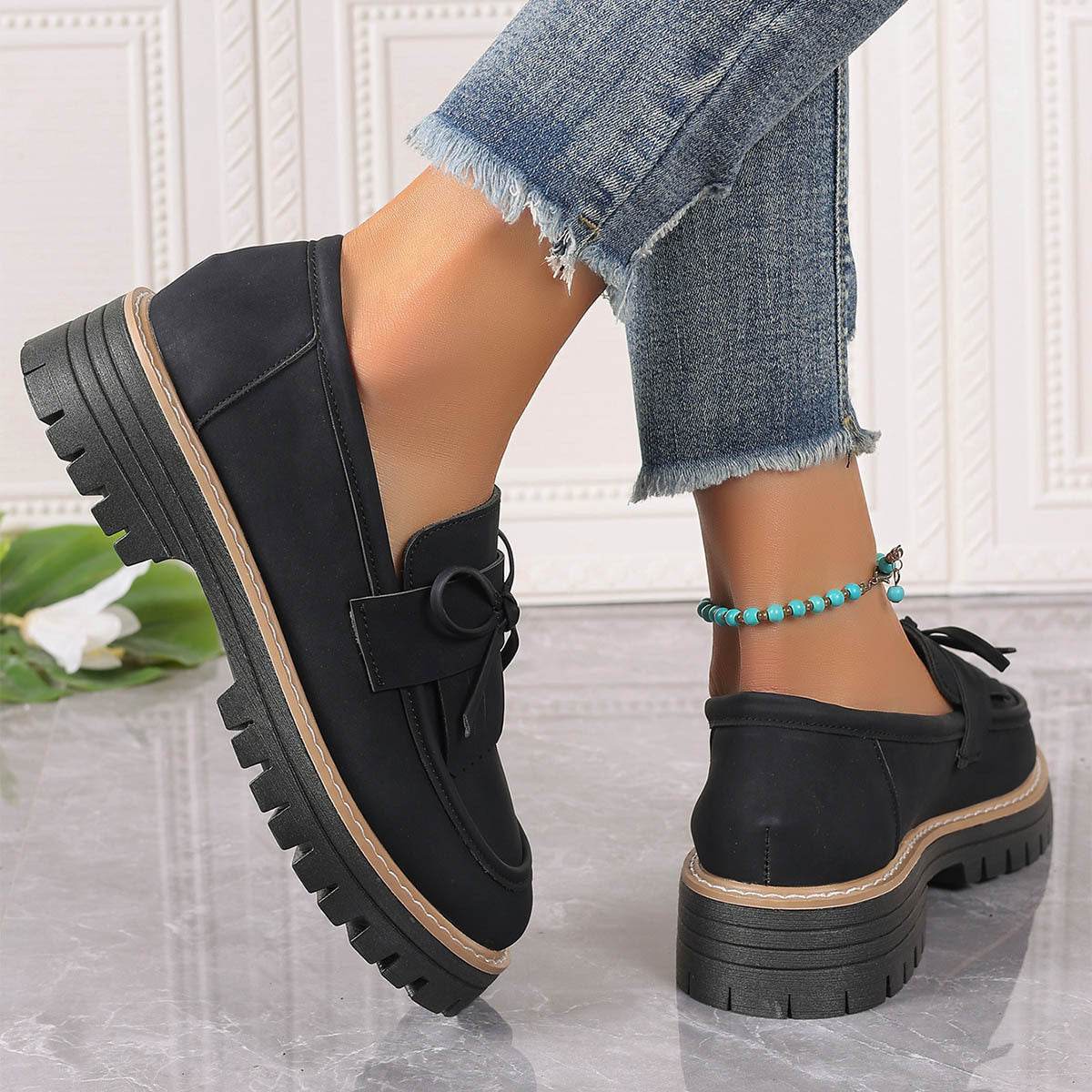 Fashion Buckle Loafers For Women British Style Height-increasing Thick-soled Casual Shoes - Mubimart
