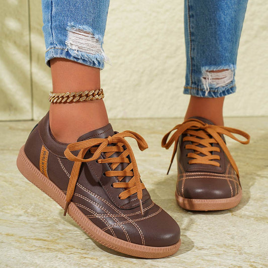 Retro Lace-Up Sneakers Fashion Casual Thick-soled Sports Shoes For Women Round Toe Slip On Casual Shoes - Mubimart