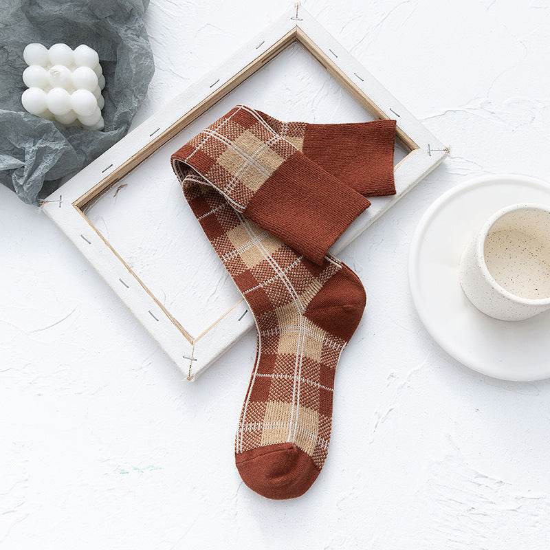 Line Plaid Socks Women Calf Knee Socks Korean Version - Mubimart