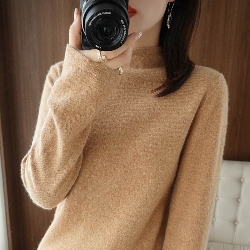 Women's Loose Large Size Bottoming Knitted Sweater With Half Turtleneck - Mubimart