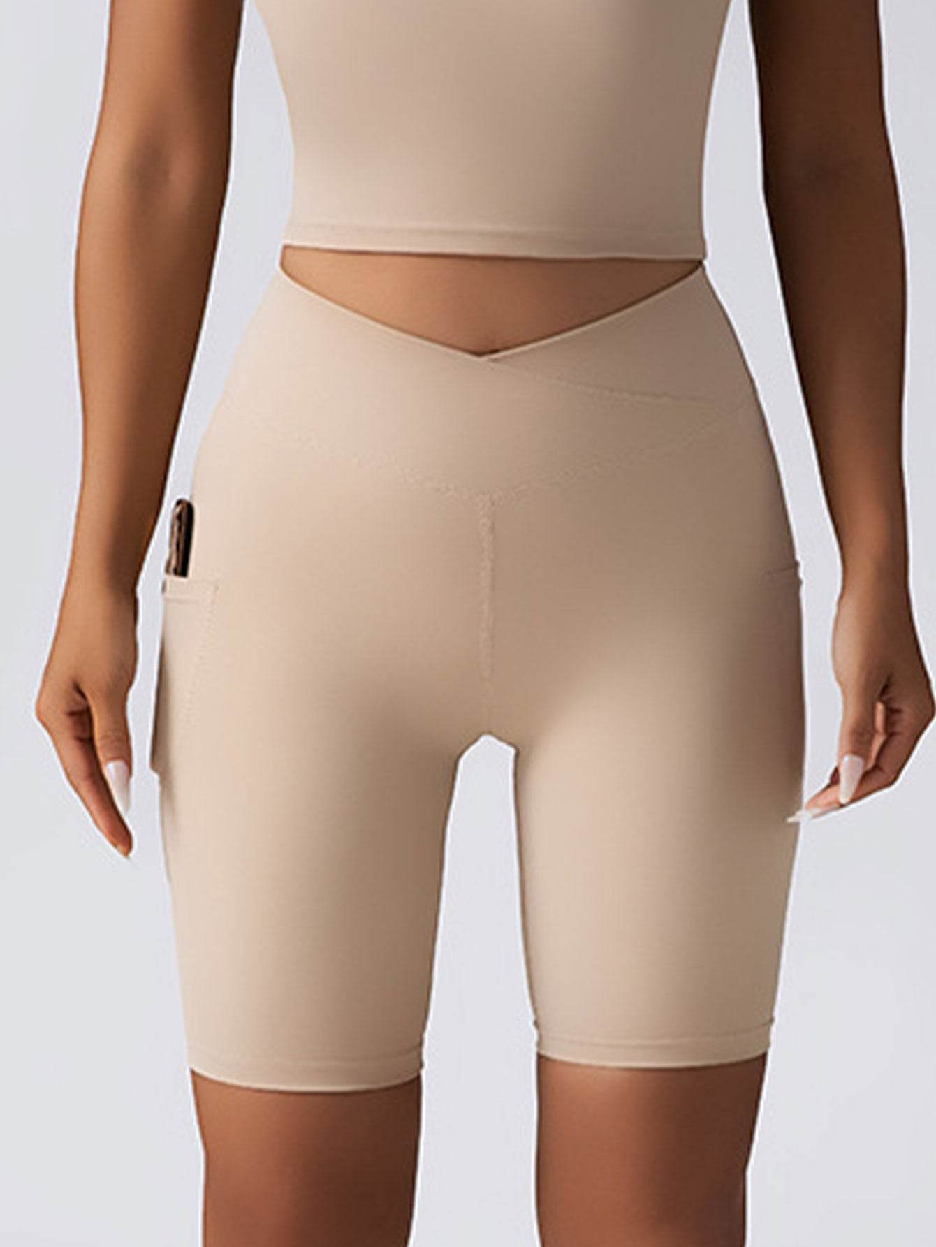 Biker Shorts Women Tummy Control No Seam High Waist Yoga Gym Workout Running Volleyball Shorts With Pockets - Mubimart