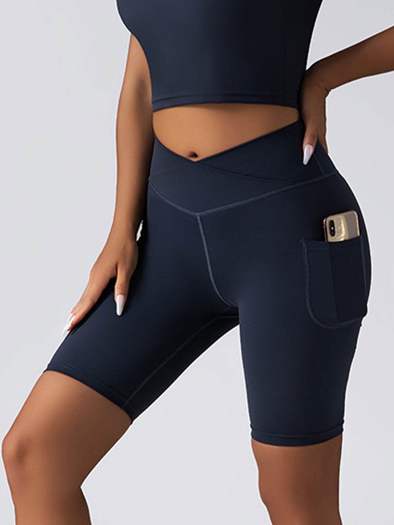 Biker Shorts Women Tummy Control No Seam High Waist Yoga Gym Workout Running Volleyball Shorts With Pockets - Mubimart