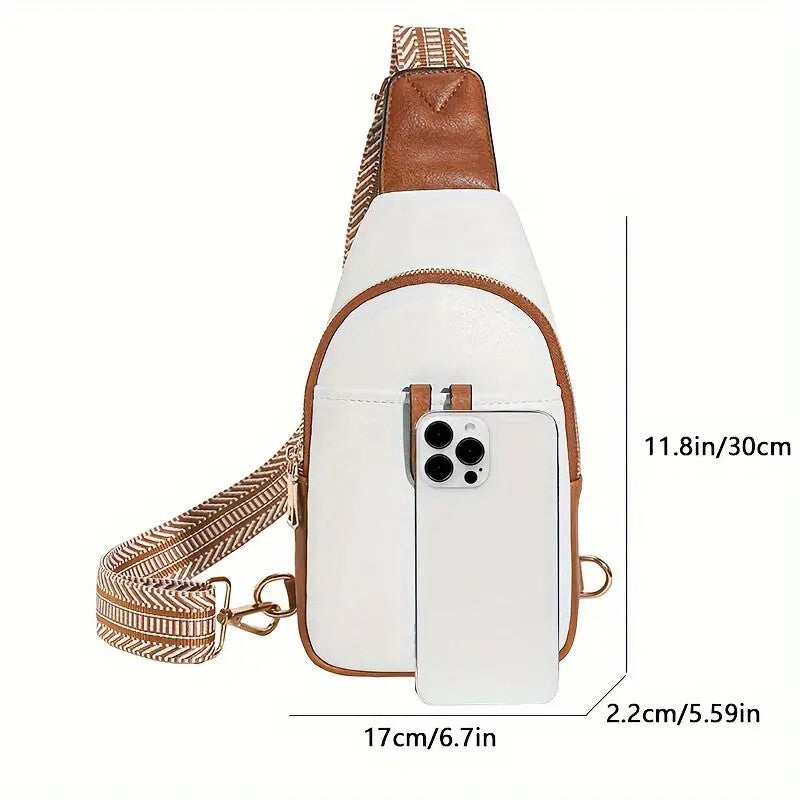 Schultertasche für Damen, Umhängetasche, Bauchtasche für Damen, Sling-Brusttasche aus Leder mit verstellbarem Riemen, Beige/Braun