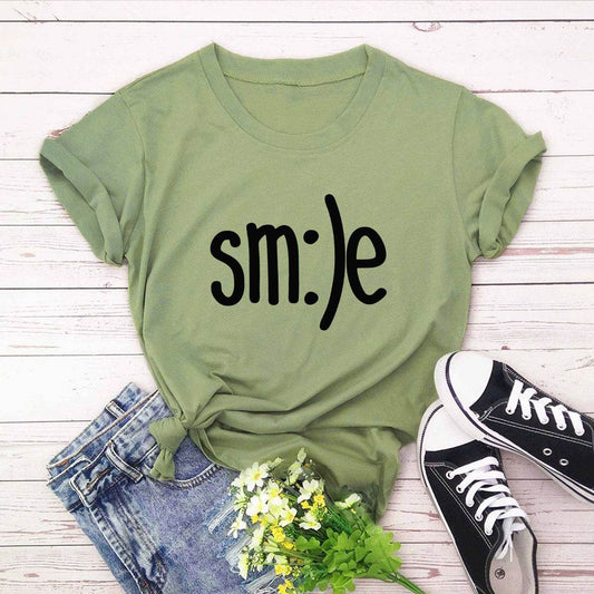 S-5XL Plus Size TShirt Women New Smile Letter Printed Shirt O Neck Short Sleeve Tees Summer Top 100%cotton Women's T-shirts - Mubimart