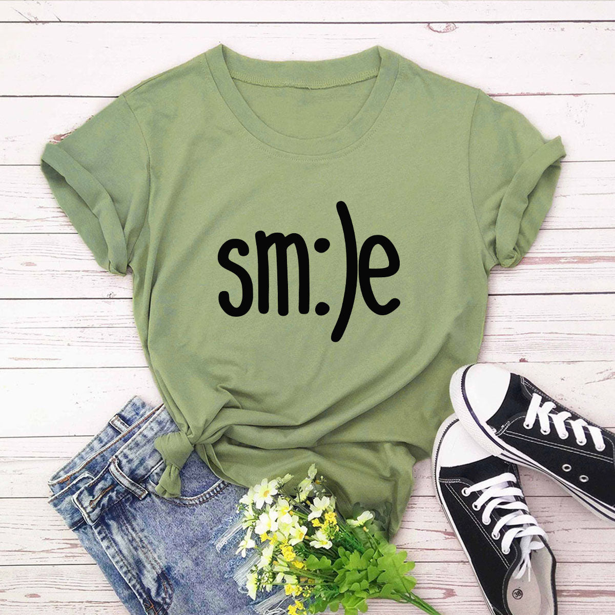 S-5XL Plus Size TShirt Women New Smile Letter Printed Shirt O Neck Short Sleeve Tees Summer Top 100%cotton Women's T-shirts - Mubimart -  