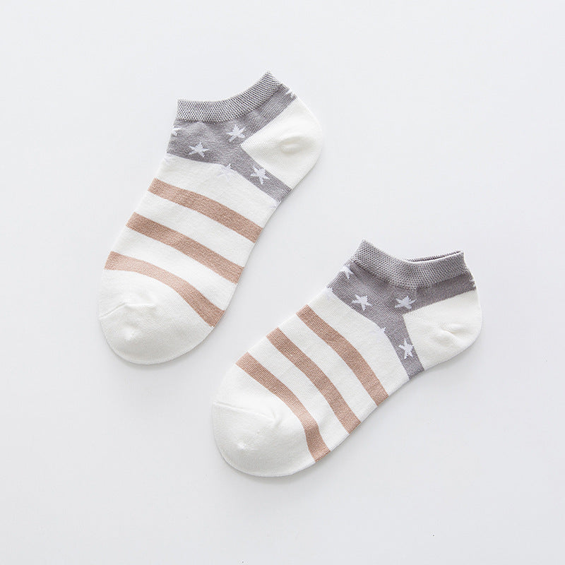 Star Stripe Breathable Low-cut Invisible Cotton Socks - Mubimart -  