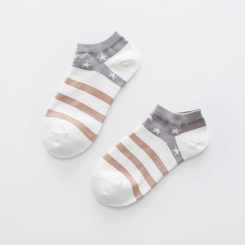 Star Stripe Breathable Low-cut Invisible Cotton Socks - Mubimart