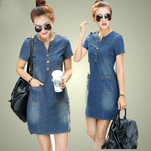 Loose denim dress - Mubimart