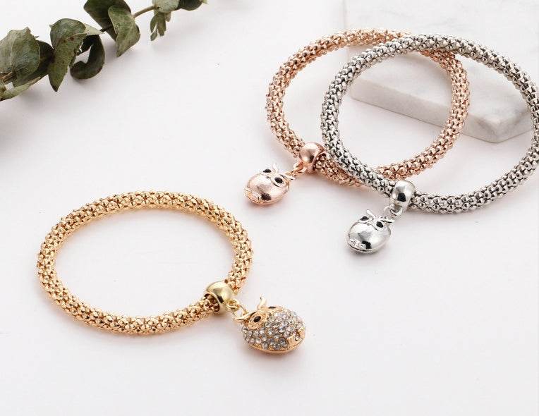 3 Pieces Set Crystal Bead Bracelet for Women Decorated with Crystal Owl Charm - Mubimart