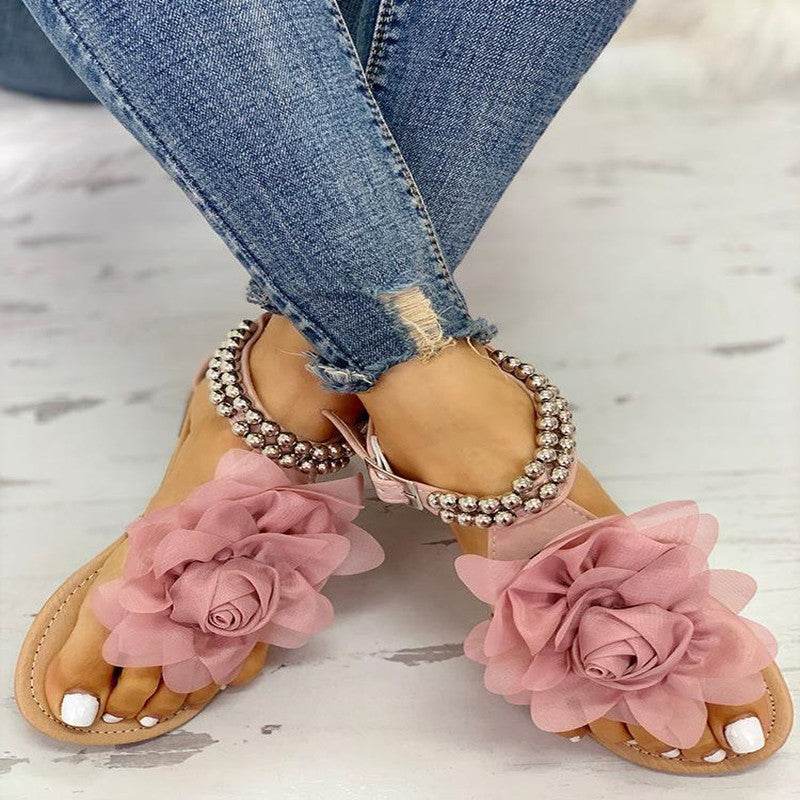 Flat flower sandals - Mubimart