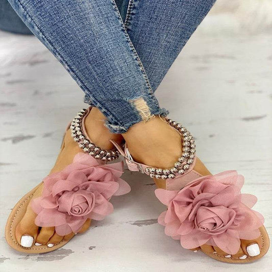 Flat flower sandals - Mubimart