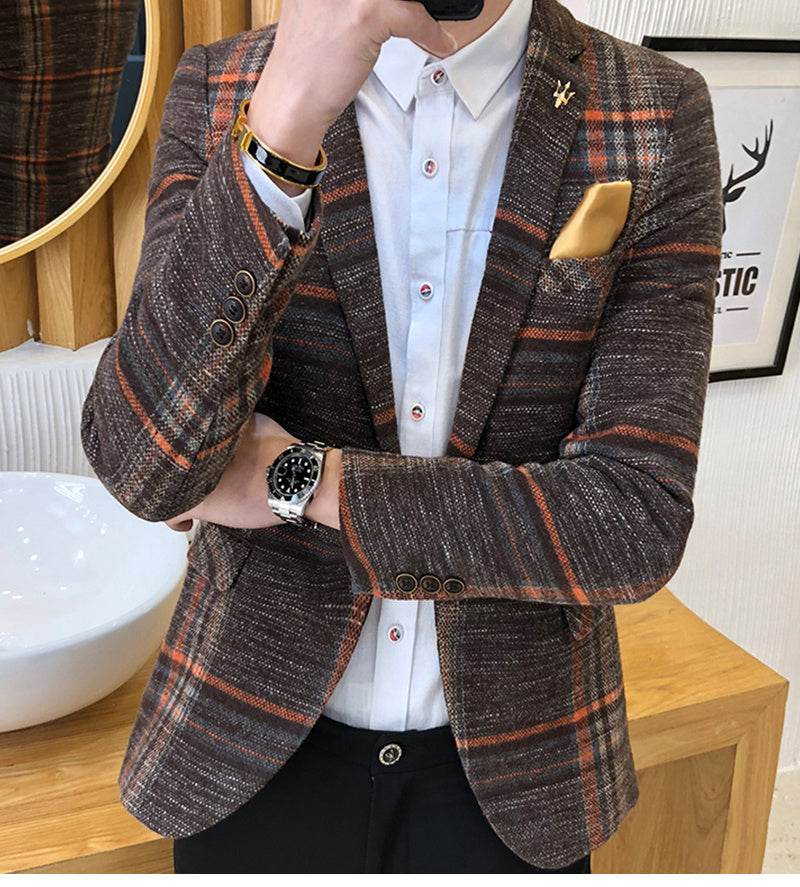 Men Blazer Slim Fit Designs Male Plaid Blazer - Mubimart