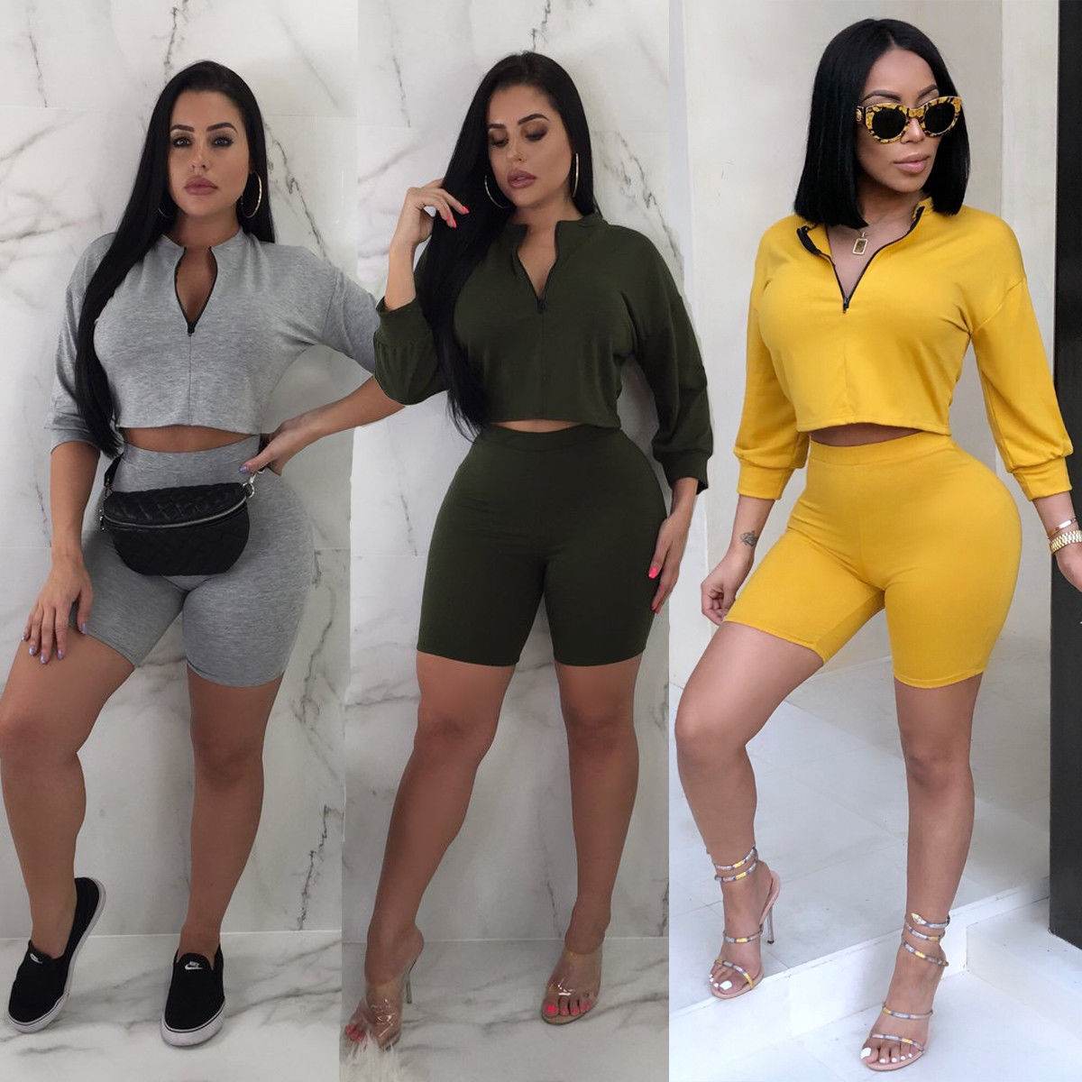 Fashion Women 2 Pieces Set Women Crop Top Hoodies Sweatshirt Tops Sweatshirt Track Pants Sweat Suits Tracksuit - Mubimart