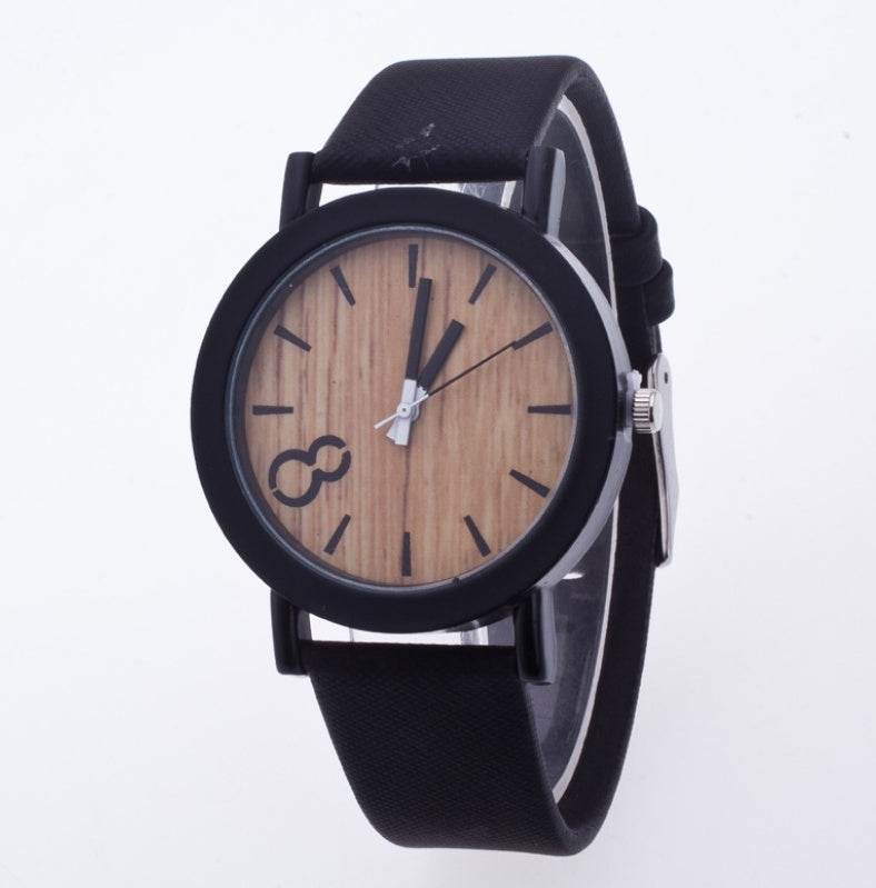 Wood grain PU leather neutral watch watch men and women retro watch - Mubimart