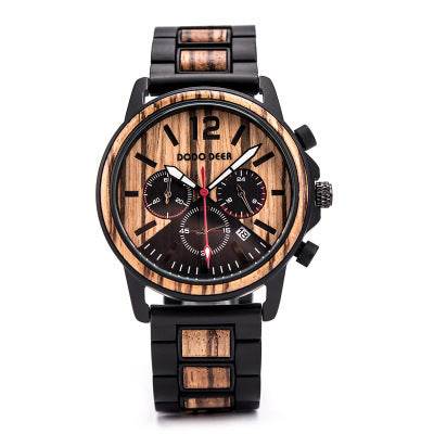 Csutomize Engrave logo Wood Watches for Mens DODO DEER Timer Luxury Chronograph Wristwatch Male Wriswatch Auto Date - Mubimart