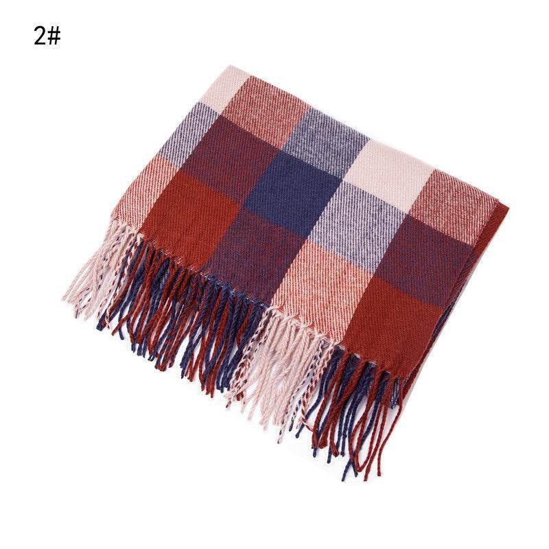 European And American Autumn And Winter Cashmere-like Red Plaid Double-sided Color Plaid Tassel Scarf Women Plus-sized Size Shawl - Mubimart