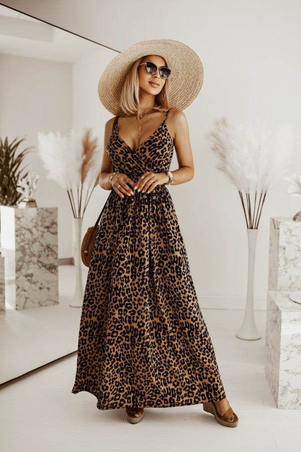 Women's Leopard Print Printing Slip Dress - Mubimart