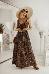 Women's Leopard Print Printing Slip Dress - Mubimart -  