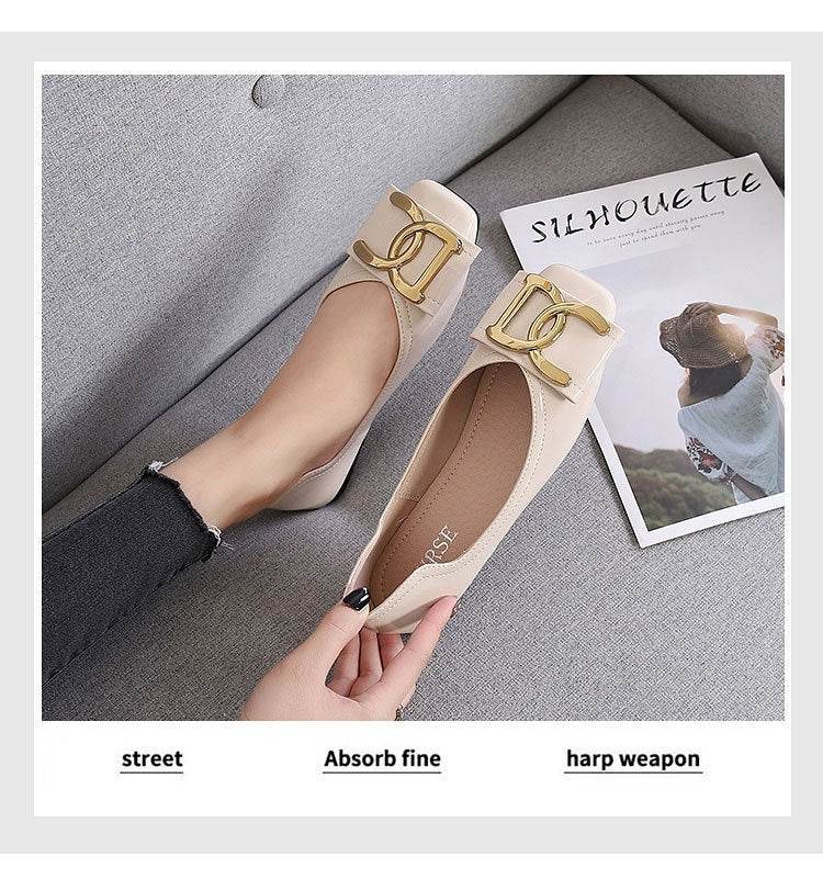 Flat Female Square Toe Low-cut Low Heel Work Casual Women's Shoes - Mubimart