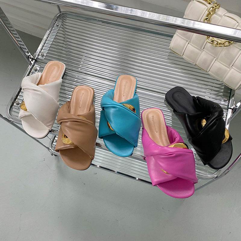 Women's Solid Color Flat Comfort Outer Sandals - Mubimart