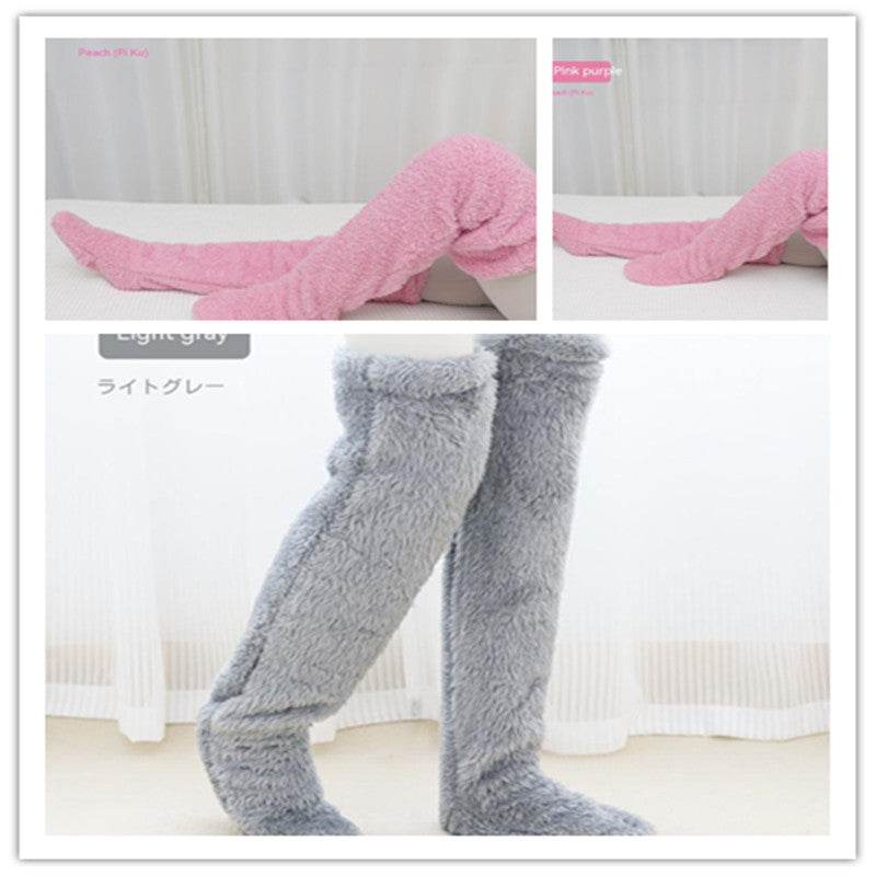 Over Knee High Fuzzy Long Socks Winter Warm Cold Leg Knee Joint Cold-proof Stockings Home Floor Sleeping Socks - Mubimart