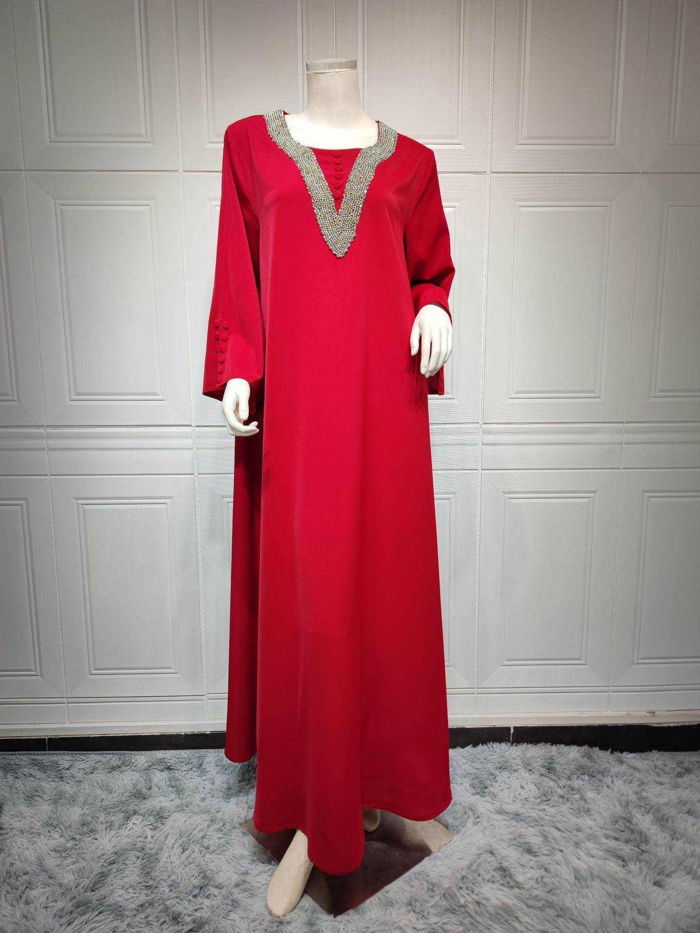Women's Fashion Plus Size Women Handmade Beaded Rhinestone Dress - Mubimart