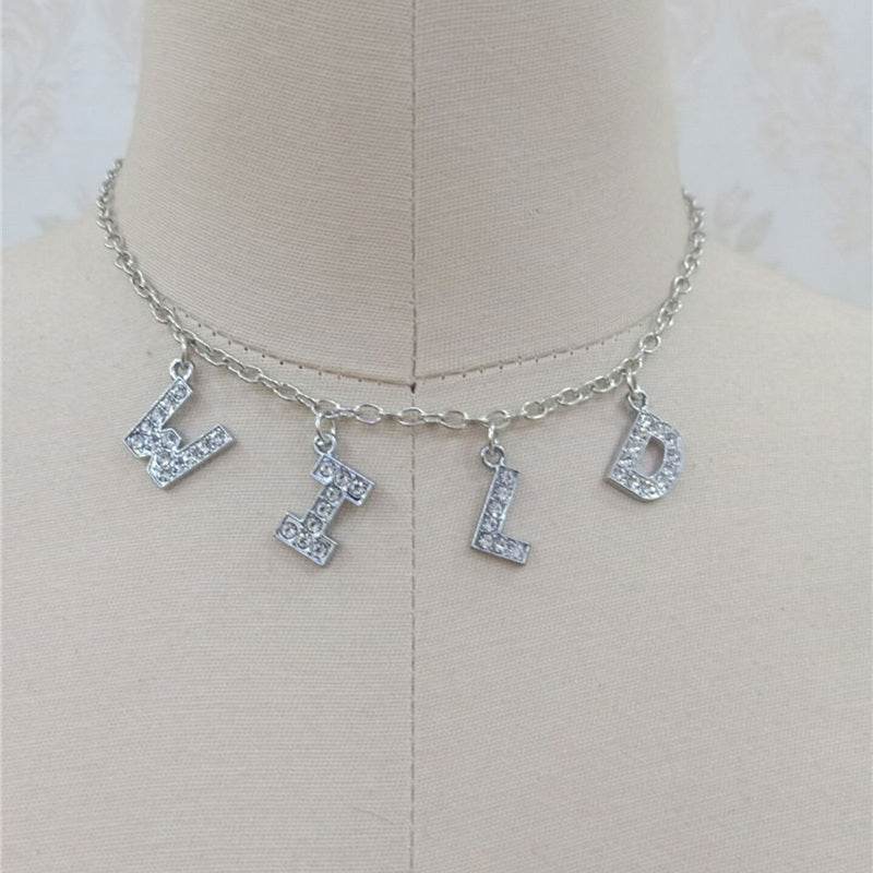 Fashion Bitch Angel Baby Daddy Rhinestone Letter Necklace Choker For Women - Mubimart
