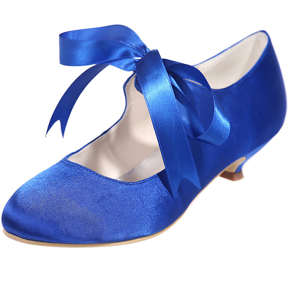 High Heels Lace Up All-match Fashionable Satin Dance Shoes With Low Heels