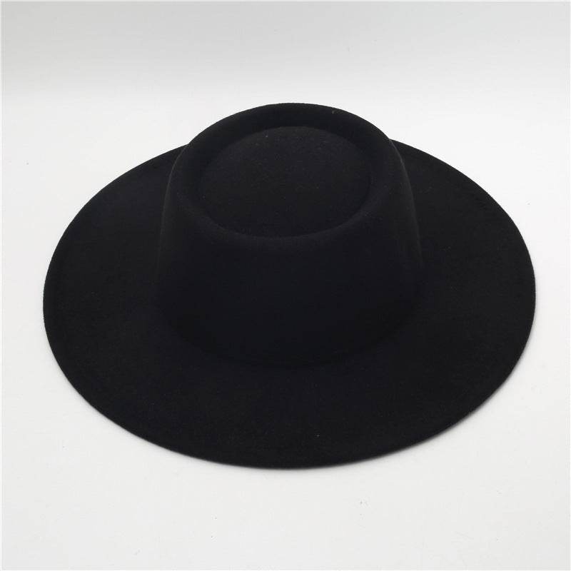 Retro Fedora 8cm Wide Brim Solid Color Concave-convex Dome Woolen Hat - Mubimart
