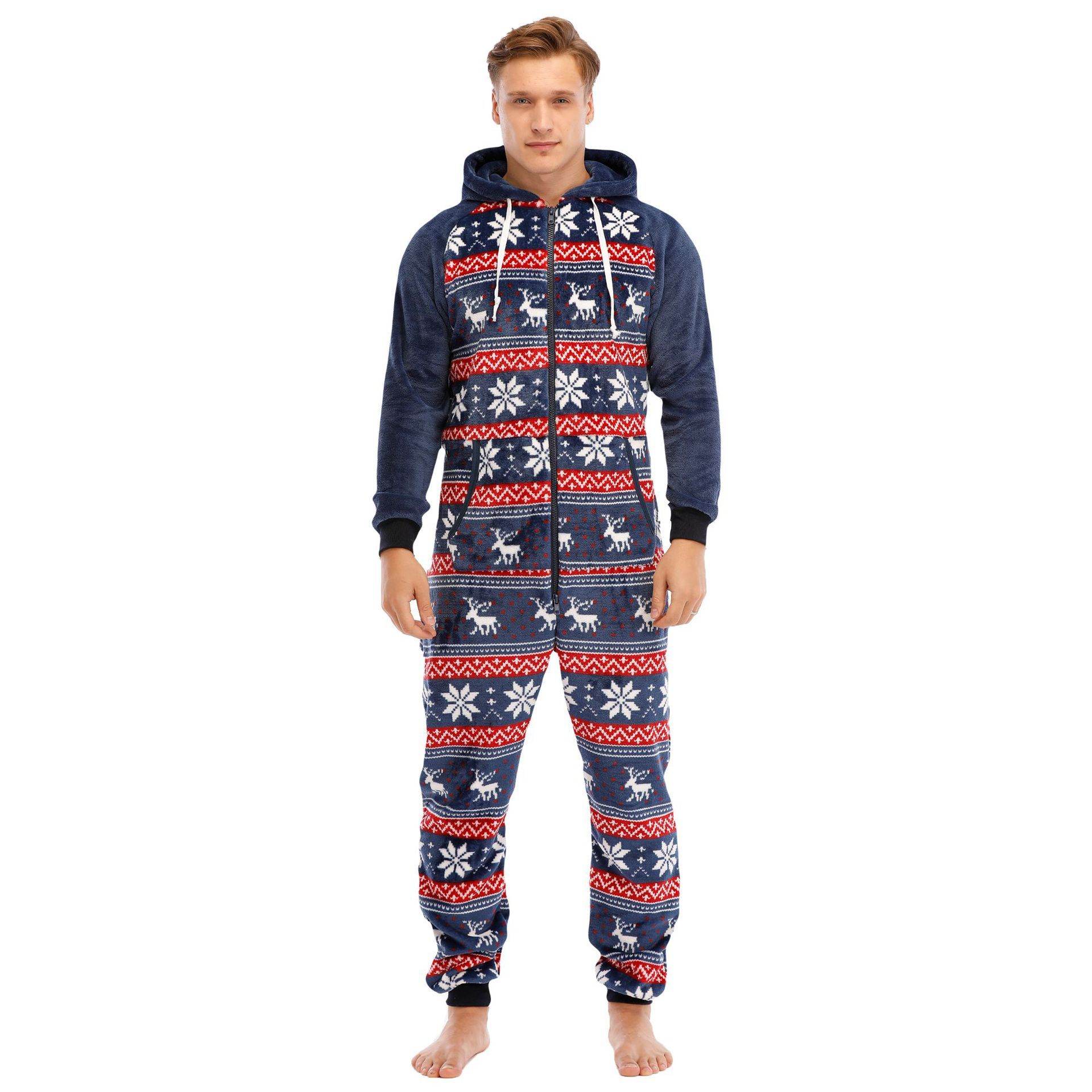Men's Flannel Christmas One Piece Pajamas Loungewear - Mubimart
