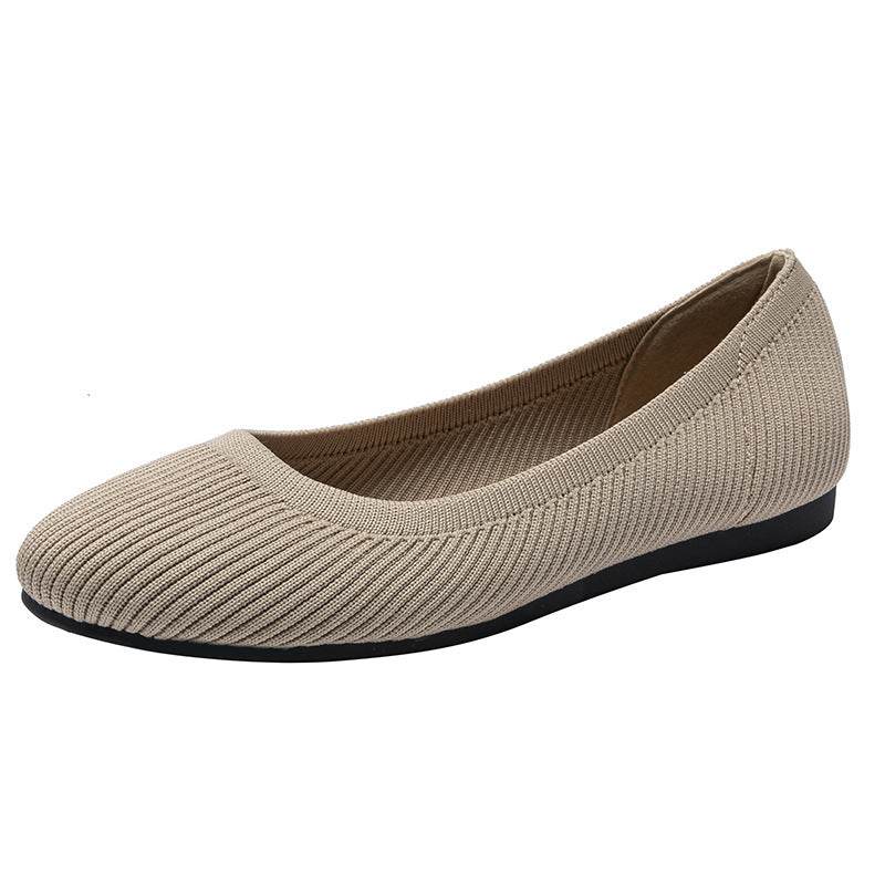 Round Toe Shallow Mouth Fabric Flat Knitted Soft Bottom Boat Shoes - Mubimart