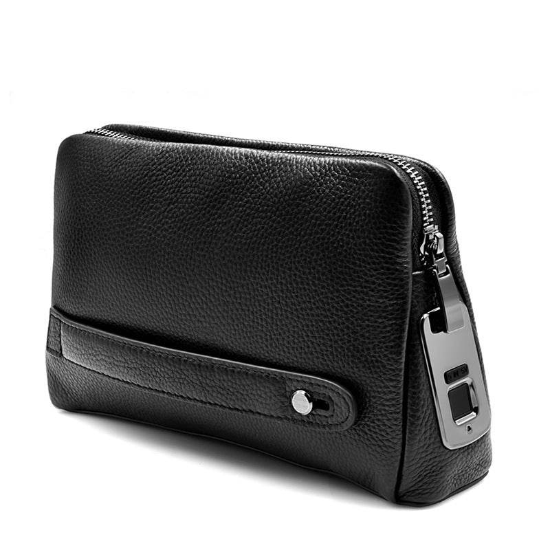 Mens Wallet Fingerprint Lock Bag First Layer Cowhide Business Handbag Men Fashion Fingerprint Men Bag - Mubimart