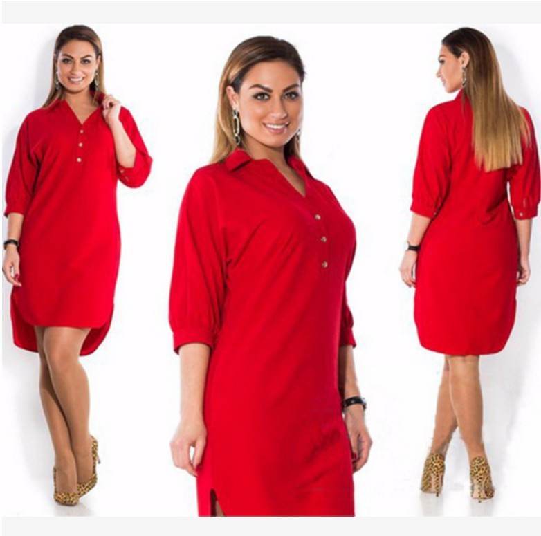 Irregular plus size shirt dress - Mubimart
