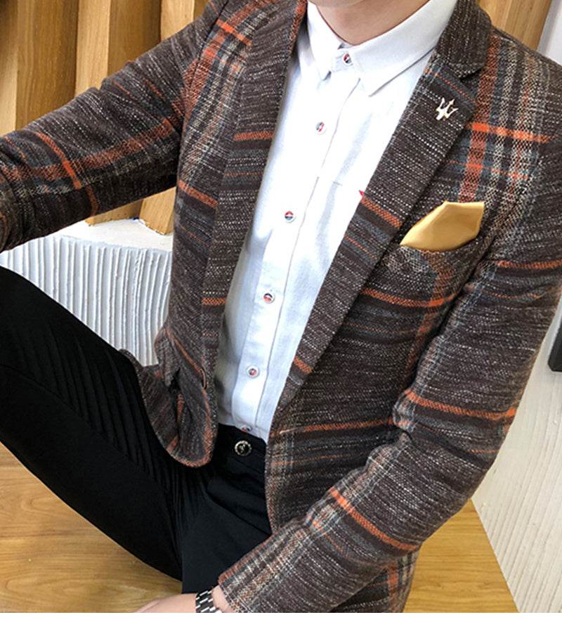 Men Blazer Slim Fit Designs Male Plaid Blazer - Mubimart