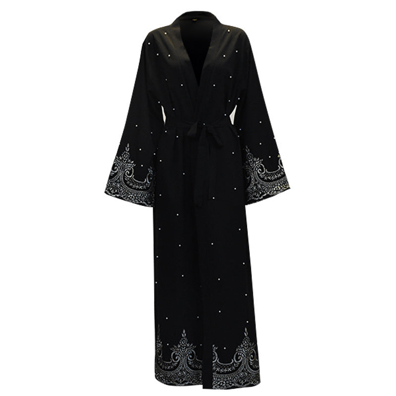 New Style Long-sleeved Embroidered Beaded Robe Women - Mubimart - Robe 