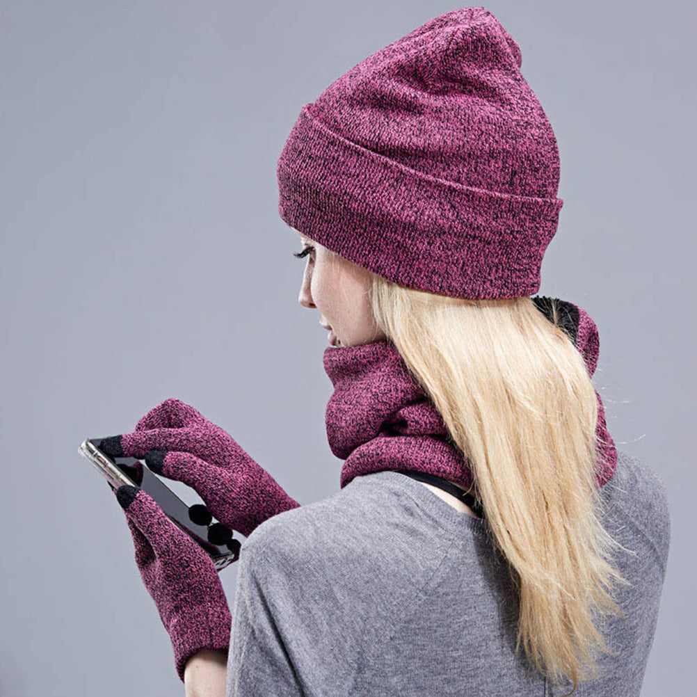 3-teiliges Winter-Strickmütze-Schal-Handschuh-Set mit Fleece-Futter, warme Beanie, Touchscreen-Handschuhe für Damen und Herren, Outdoor, Radfahren, Skifahren