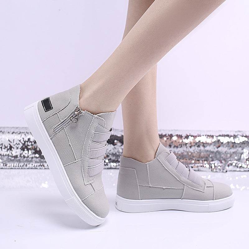 Canvas Flat Shoes Women Side Zipper Walking Sneakers - Mubimart