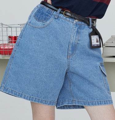 Original side pocket denim pants bf retro loose shorts women - Mubimart
