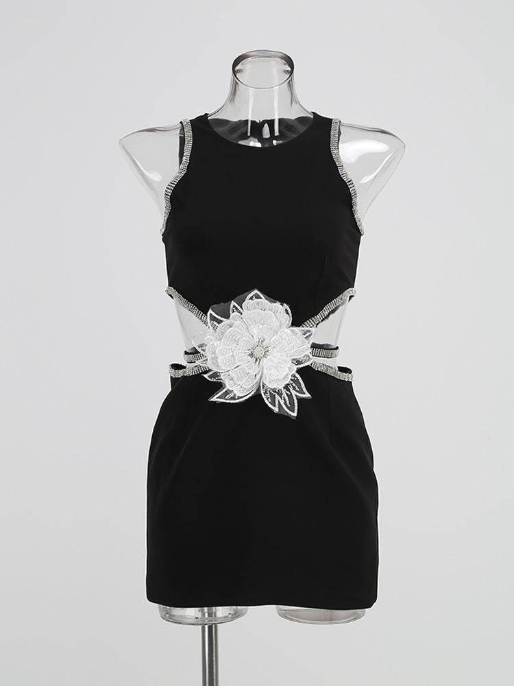 Rhinestone Flower Decoration Graceful Formal Dress - Mubimart