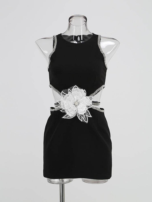 Rhinestone Flower Decoration Graceful Formal Dress - Mubimart