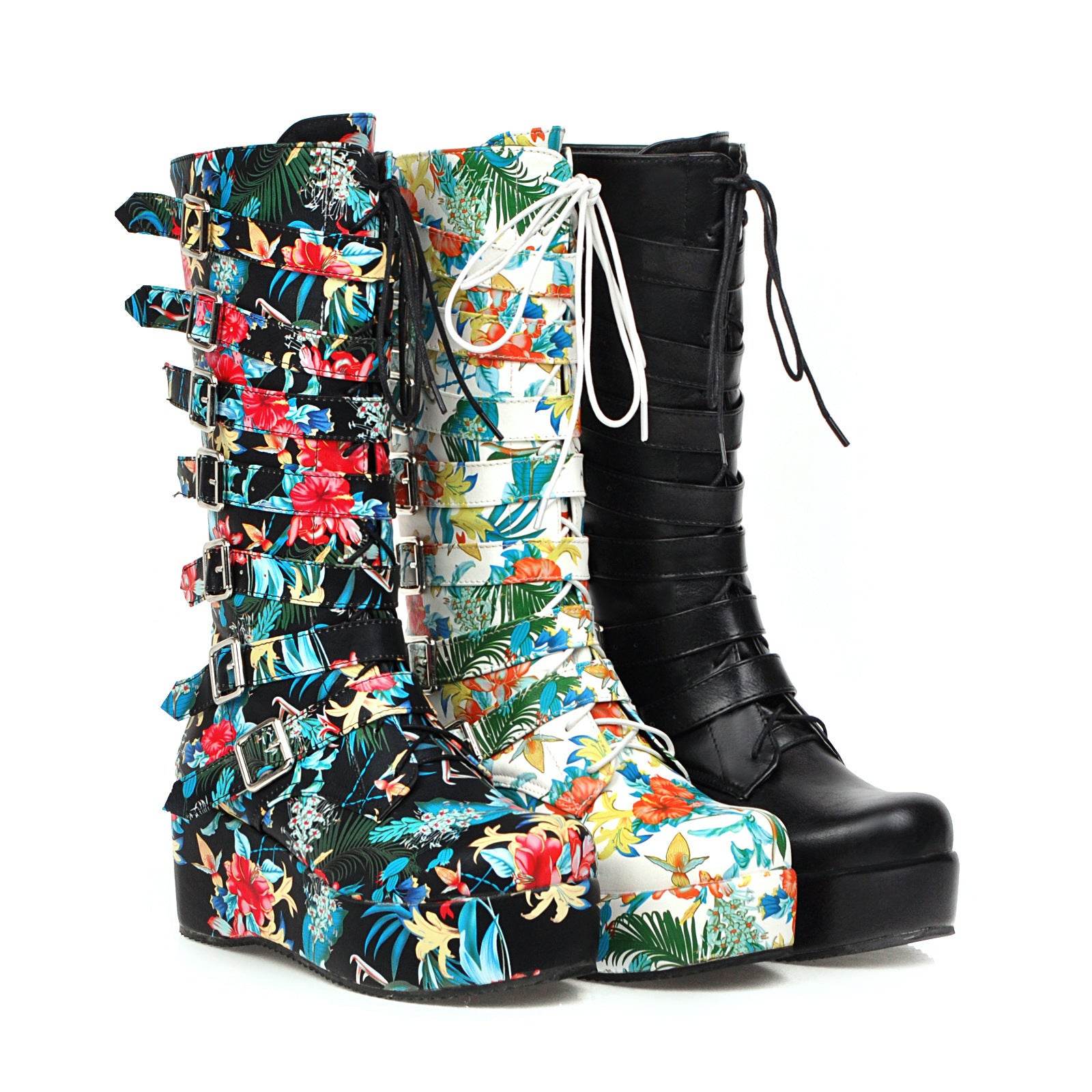 New wedged belt buckle middle boot for women - Mubimart