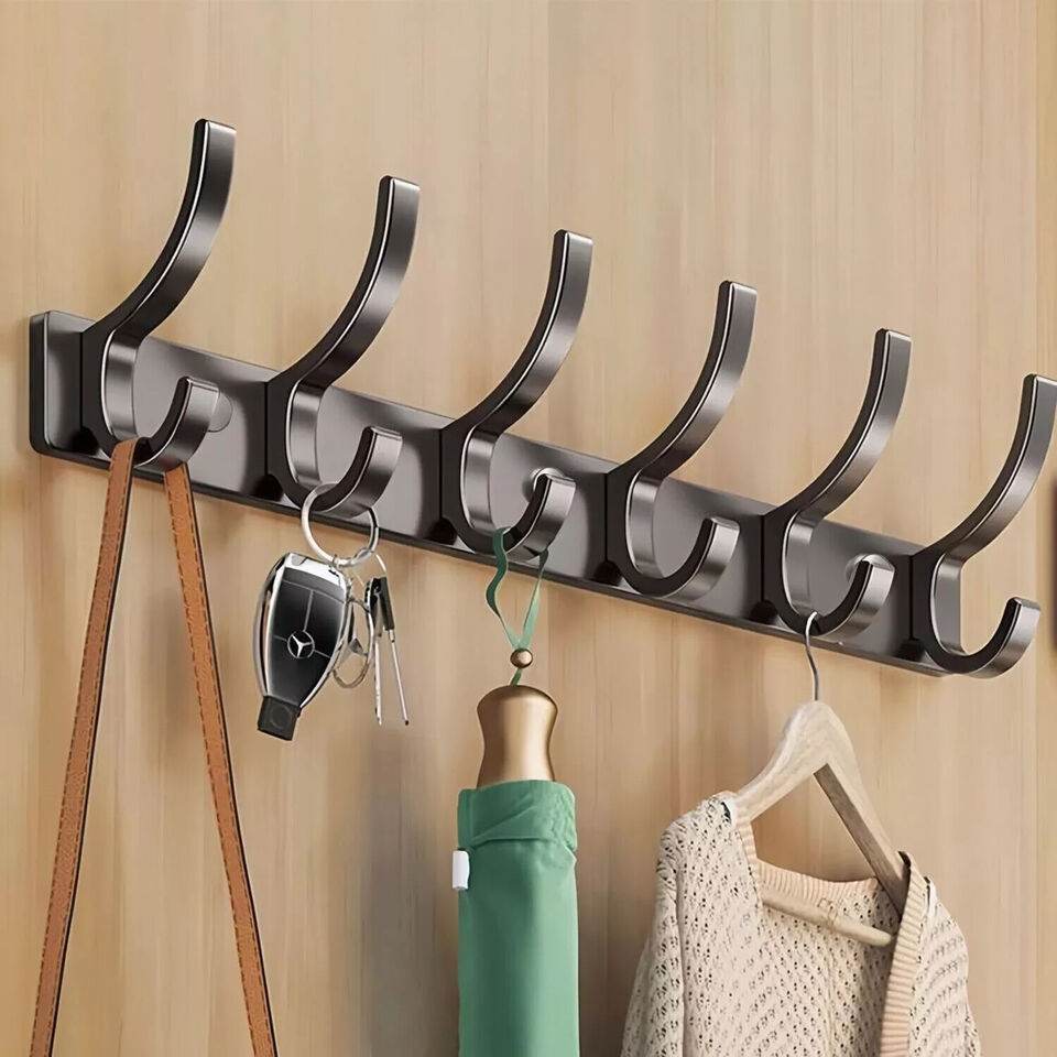 Hooks Aluminum Coat Clothes Door 4-6 Holder Rack Key Hooks Wall Mounted Hanger - Mubimart