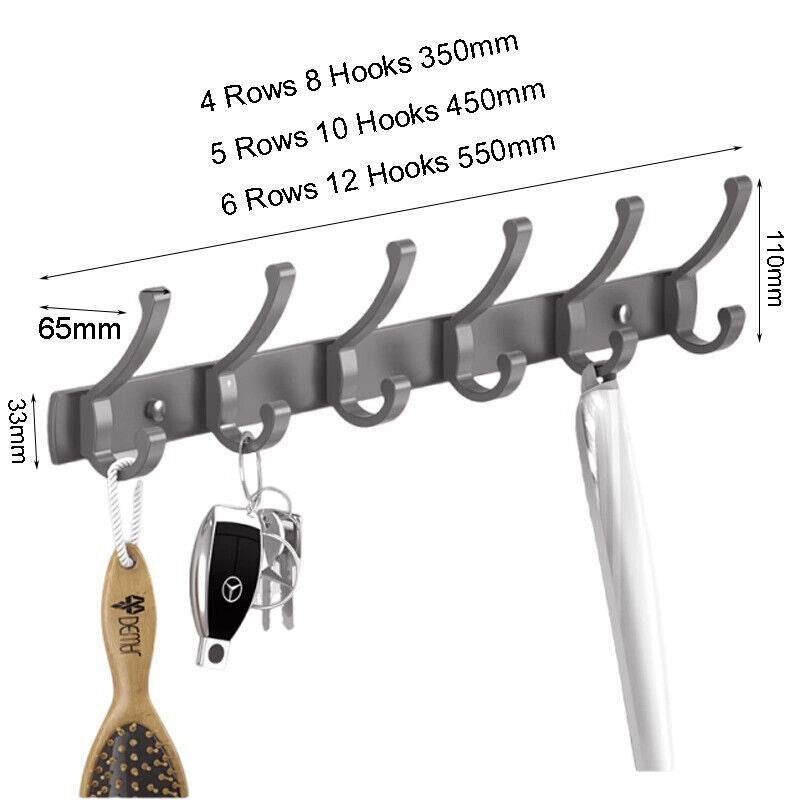 Hooks Aluminum Coat Clothes Door 4-6 Holder Rack Key Hooks Wall Mounted Hanger - Mubimart