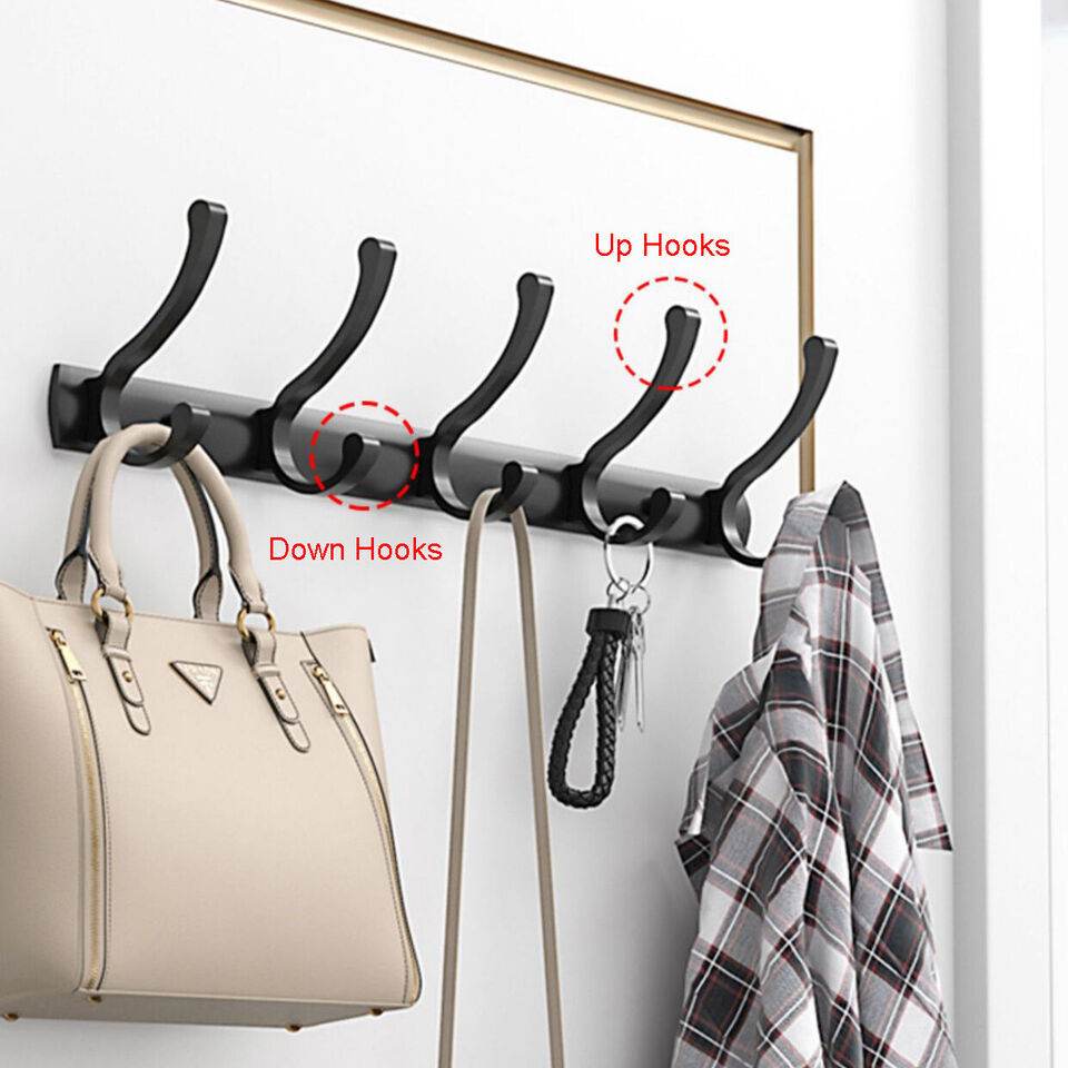 Hooks Aluminum Coat Clothes Door 4-6 Holder Rack Key Hooks Wall Mounted Hanger - Mubimart