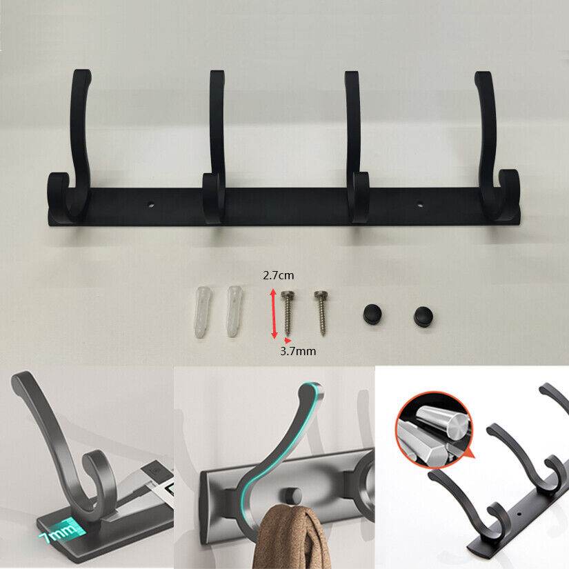 Hooks Aluminum Coat Clothes Door 4-6 Holder Rack Key Hooks Wall Mounted Hanger - Mubimart