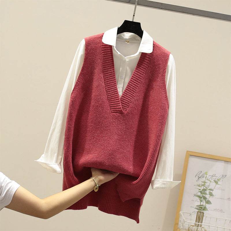 Knitted vest sweater vest - Mubimart
