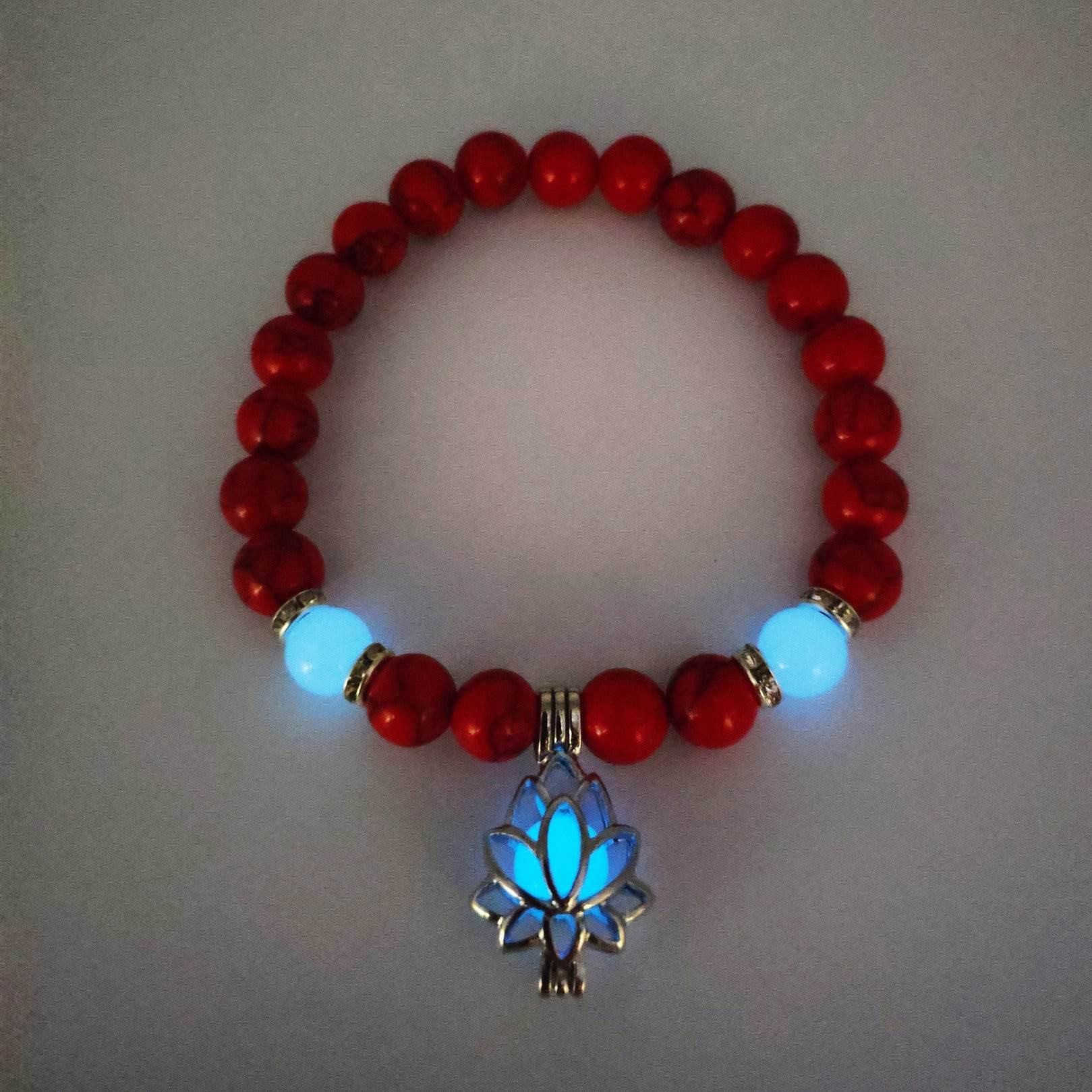 Energy Luminous Lotus Natural Stone Bracelet Yoga Healing Luminous Glow In The Dark Charm Beads Bracelet For Men Women Prayer Buddhism - Mubimart