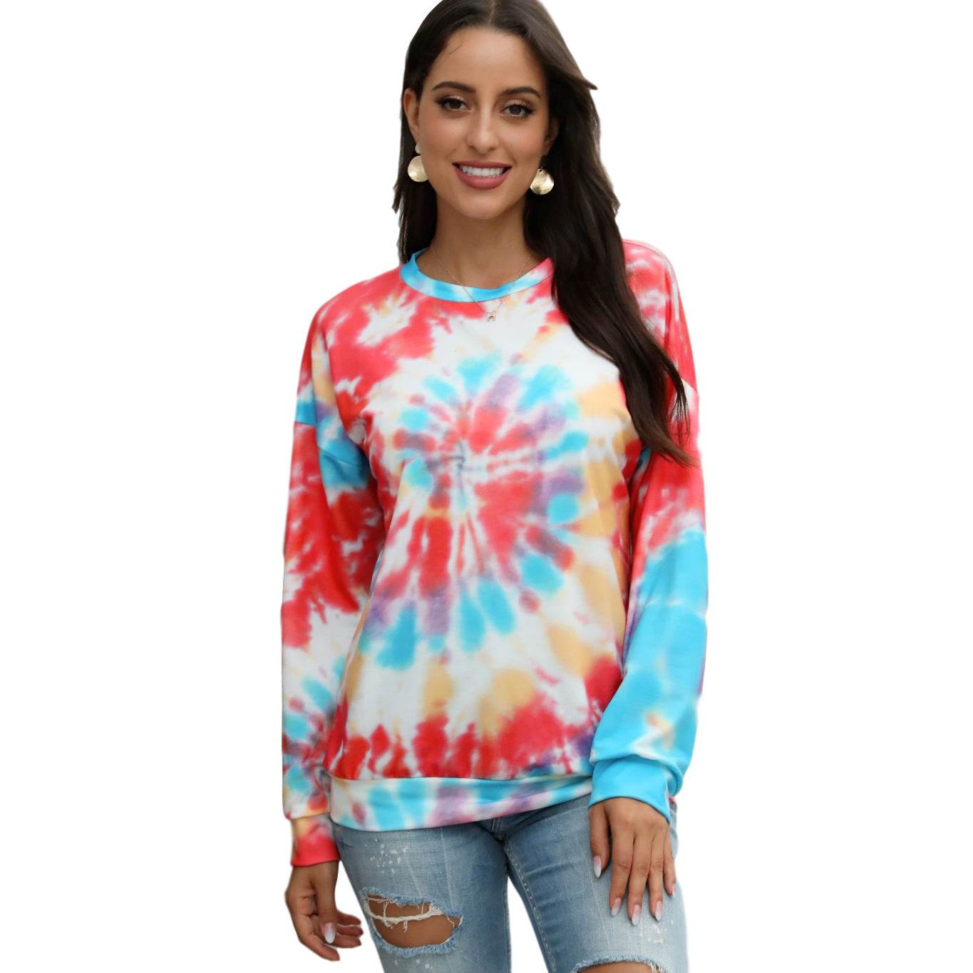 Women's Thin Pullover Plus Size Tie-dye Printed Gradient Pullover Sweatshirt Long Sleeve Harajuku Tops Femme New - Mubimart
