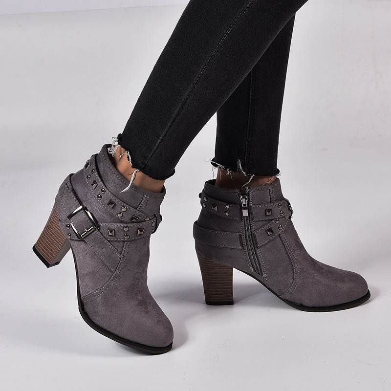 Studded High Heel Booties - Mubimart