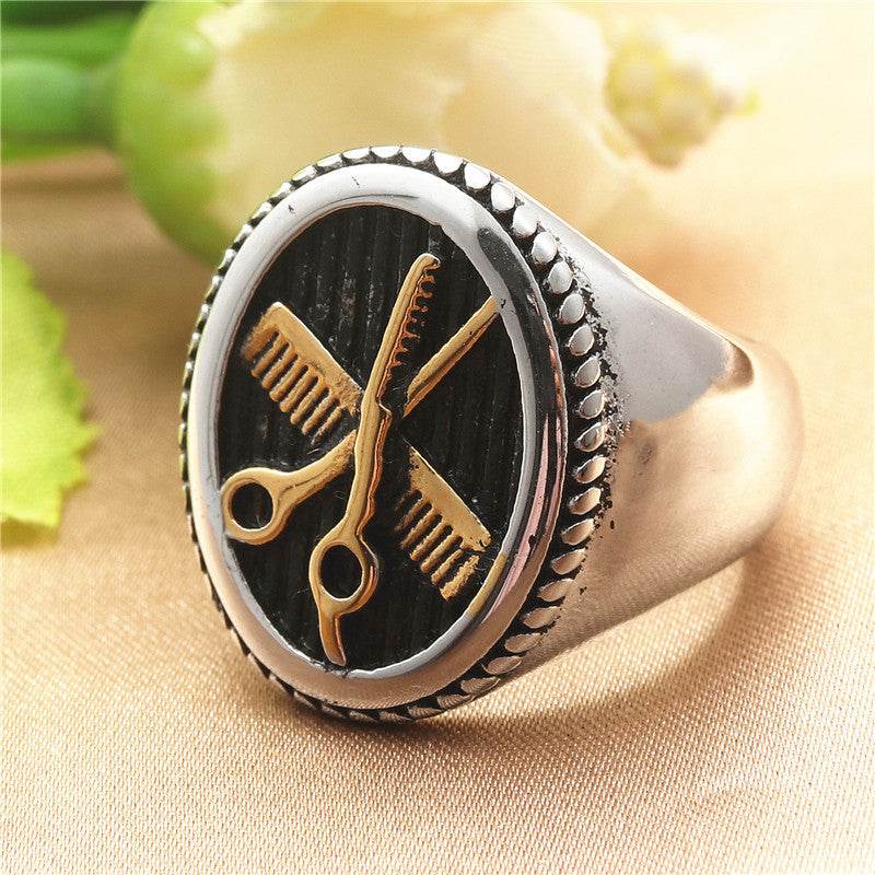 European And American Titanium Steel Scissors Ring Retro Trendy Men Punk - Mubimart